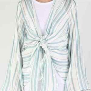 Show Me Your Mumu New Felicity flutter top Blue White Stripe Beachy Coastal Med